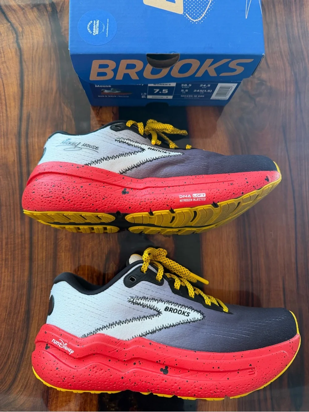 Brooks women’s Ghost Disney Mickey Mouse Running Shoes Gray with Red & Yellow